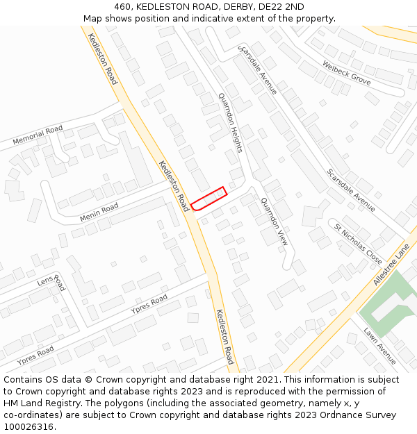 460, KEDLESTON ROAD, DERBY, DE22 2ND: Location map and indicative extent of plot