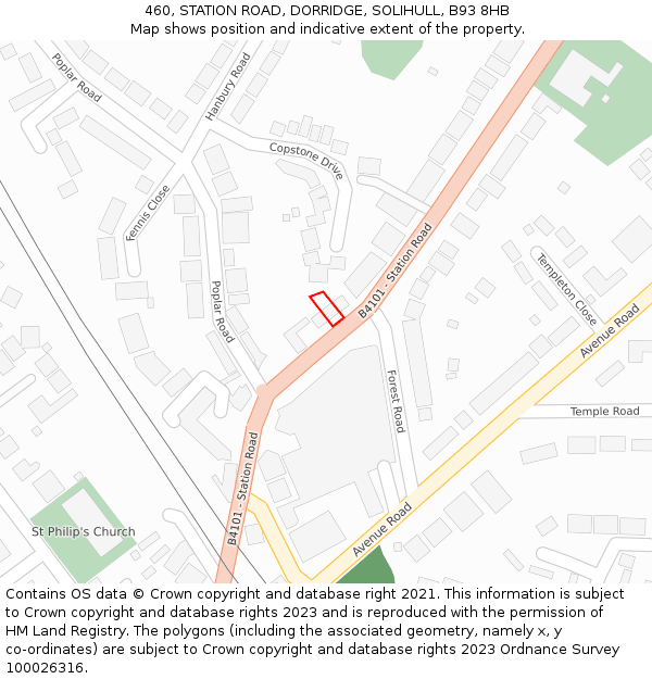 460, STATION ROAD, DORRIDGE, SOLIHULL, B93 8HB: Location map and indicative extent of plot