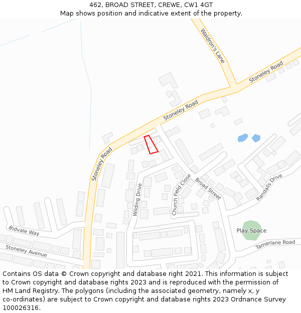 462, BROAD STREET, CREWE, CW1 4GT: Location map and indicative extent of plot