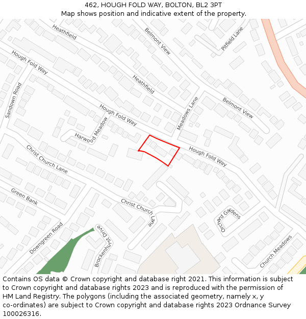 462, HOUGH FOLD WAY, BOLTON, BL2 3PT: Location map and indicative extent of plot