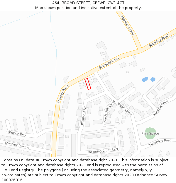 464, BROAD STREET, CREWE, CW1 4GT: Location map and indicative extent of plot