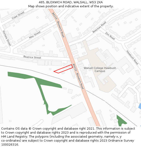 465, BLOXWICH ROAD, WALSALL, WS3 2XA: Location map and indicative extent of plot