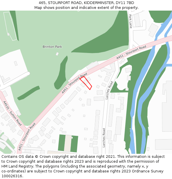 465, STOURPORT ROAD, KIDDERMINSTER, DY11 7BD: Location map and indicative extent of plot