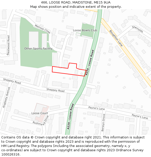 466, LOOSE ROAD, MAIDSTONE, ME15 9UA: Location map and indicative extent of plot