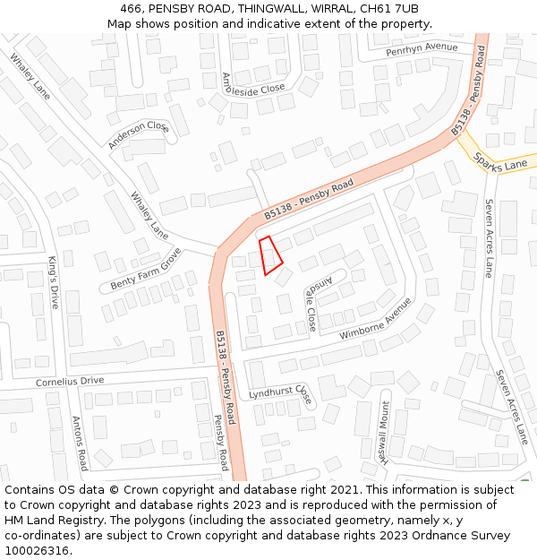 466, PENSBY ROAD, THINGWALL, WIRRAL, CH61 7UB: Location map and indicative extent of plot