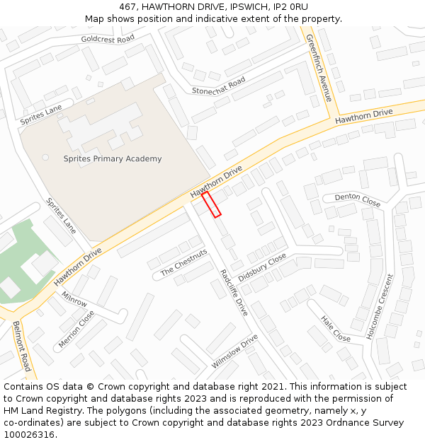 467, HAWTHORN DRIVE, IPSWICH, IP2 0RU: Location map and indicative extent of plot