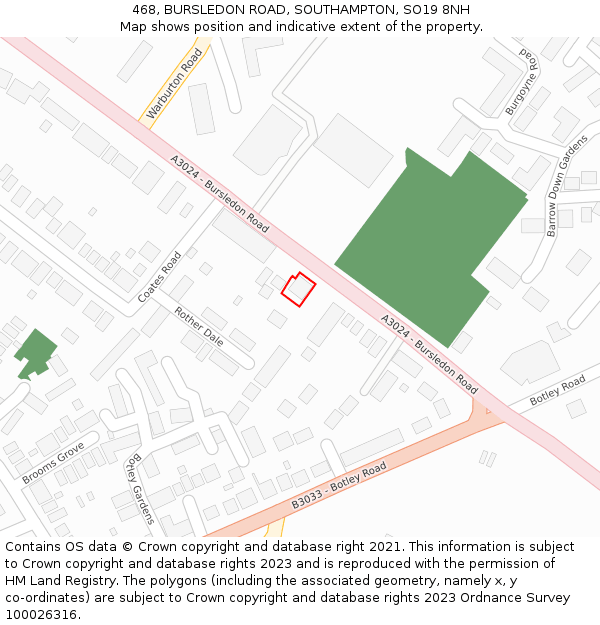 468, BURSLEDON ROAD, SOUTHAMPTON, SO19 8NH: Location map and indicative extent of plot