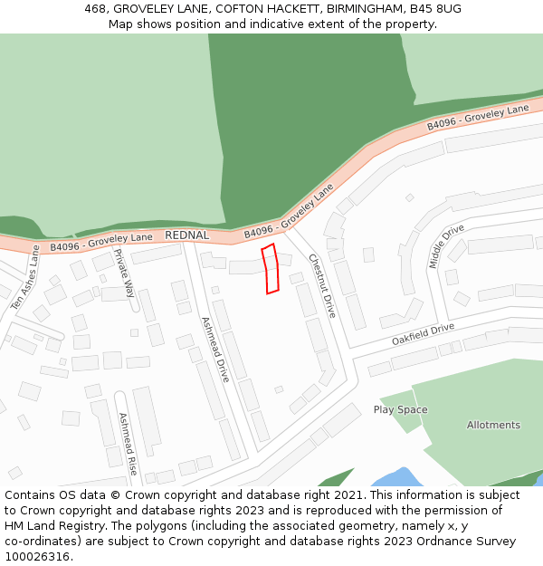 468, GROVELEY LANE, COFTON HACKETT, BIRMINGHAM, B45 8UG: Location map and indicative extent of plot