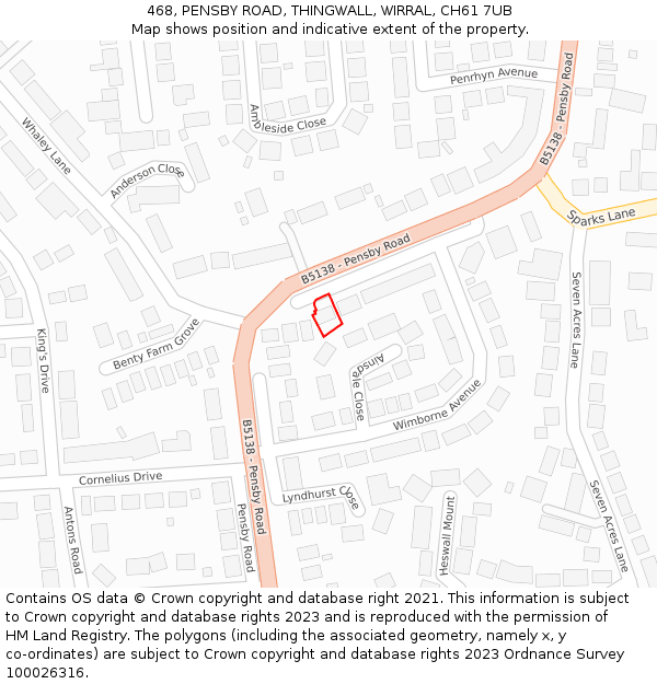 468, PENSBY ROAD, THINGWALL, WIRRAL, CH61 7UB: Location map and indicative extent of plot