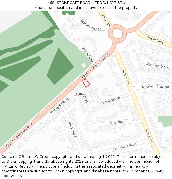 468, STONEGATE ROAD, LEEDS, LS17 5BU: Location map and indicative extent of plot
