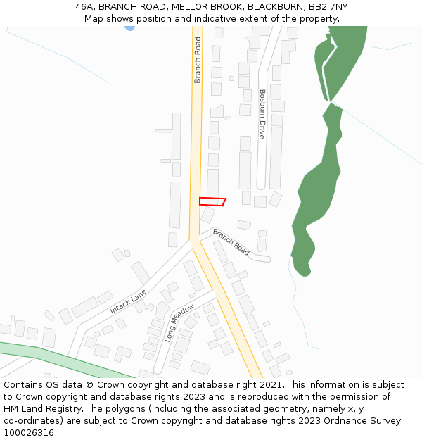 46A, BRANCH ROAD, MELLOR BROOK, BLACKBURN, BB2 7NY: Location map and indicative extent of plot