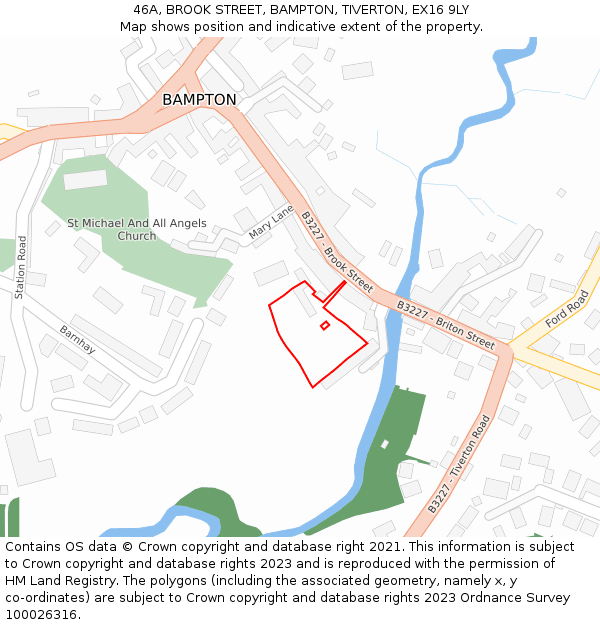 46A, BROOK STREET, BAMPTON, TIVERTON, EX16 9LY: Location map and indicative extent of plot