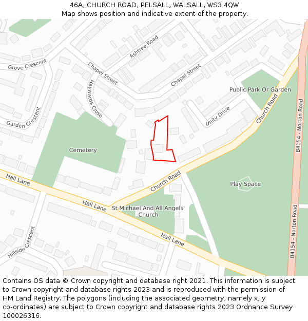 46A, CHURCH ROAD, PELSALL, WALSALL, WS3 4QW: Location map and indicative extent of plot
