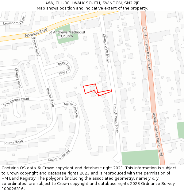 46A, CHURCH WALK SOUTH, SWINDON, SN2 2JE: Location map and indicative extent of plot