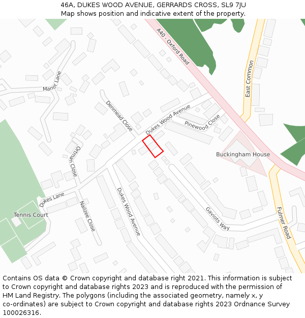 46A, DUKES WOOD AVENUE, GERRARDS CROSS, SL9 7JU: Location map and indicative extent of plot