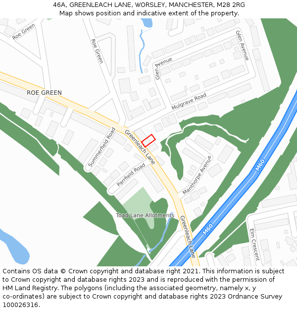 46A, GREENLEACH LANE, WORSLEY, MANCHESTER, M28 2RG: Location map and indicative extent of plot