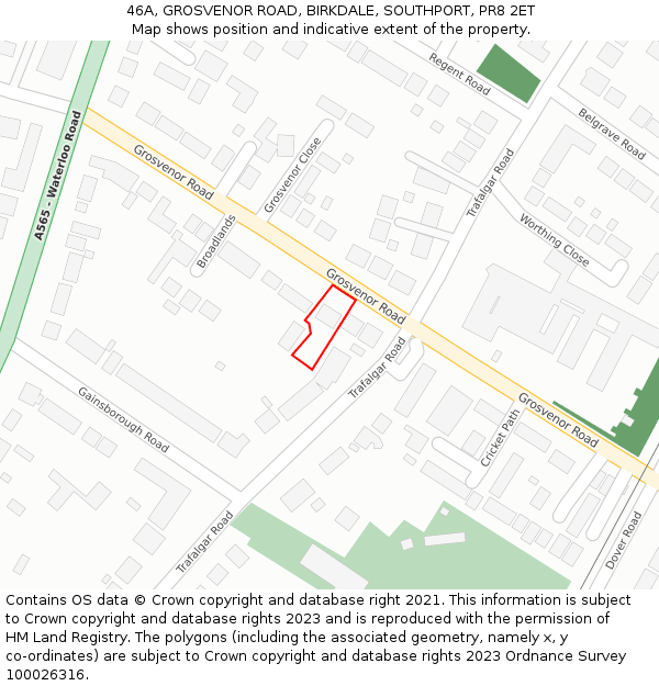 46A, GROSVENOR ROAD, BIRKDALE, SOUTHPORT, PR8 2ET: Location map and indicative extent of plot