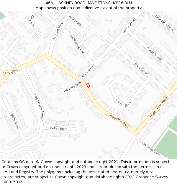 46A, HACKNEY ROAD, MAIDSTONE, ME16 8LN: Location map and indicative extent of plot