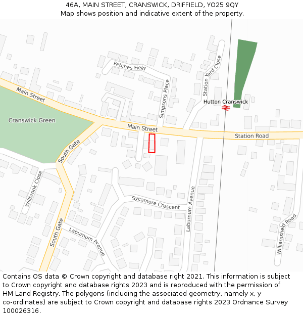 46A, MAIN STREET, CRANSWICK, DRIFFIELD, YO25 9QY: Location map and indicative extent of plot