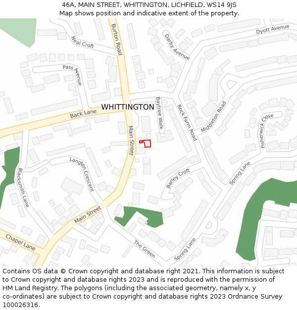 46A, MAIN STREET, WHITTINGTON, LICHFIELD, WS14 9JS: Location map and indicative extent of plot