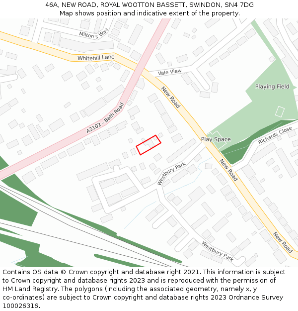 46A, NEW ROAD, ROYAL WOOTTON BASSETT, SWINDON, SN4 7DG: Location map and indicative extent of plot