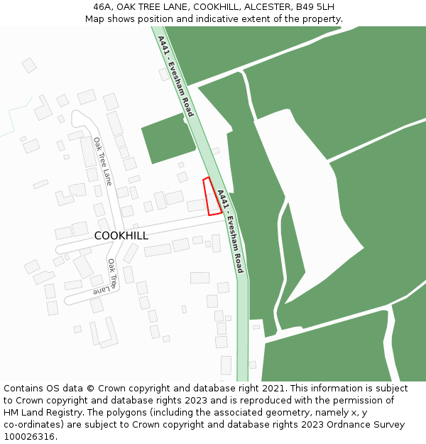 46A, OAK TREE LANE, COOKHILL, ALCESTER, B49 5LH: Location map and indicative extent of plot