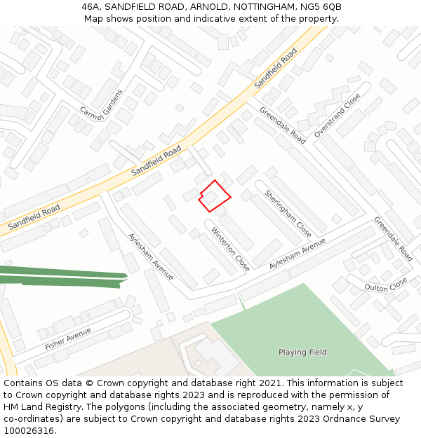 46A, SANDFIELD ROAD, ARNOLD, NOTTINGHAM, NG5 6QB: Location map and indicative extent of plot