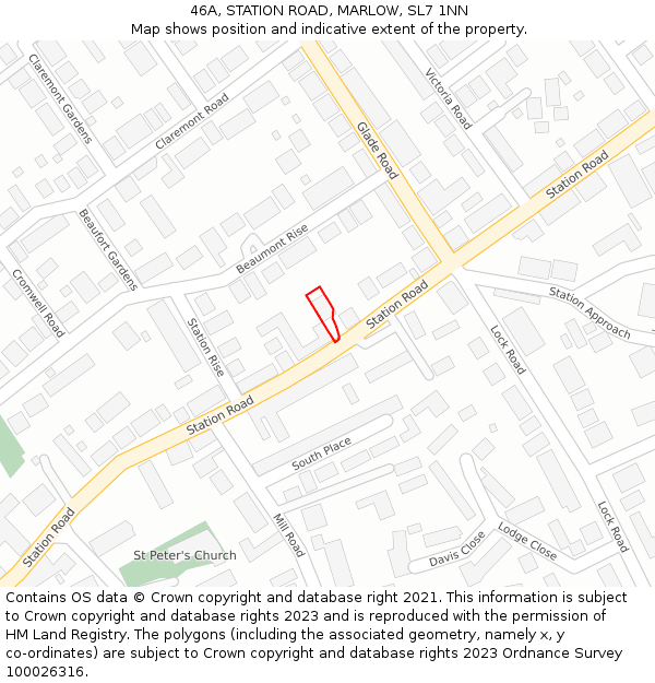 46A, STATION ROAD, MARLOW, SL7 1NN: Location map and indicative extent of plot