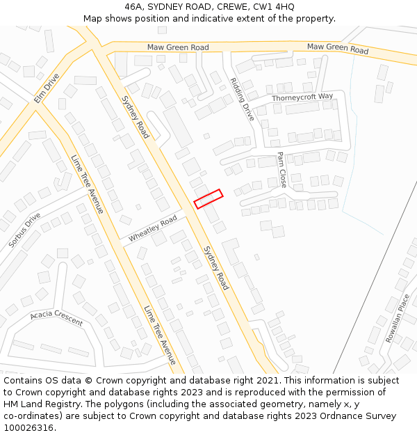 46A, SYDNEY ROAD, CREWE, CW1 4HQ: Location map and indicative extent of plot