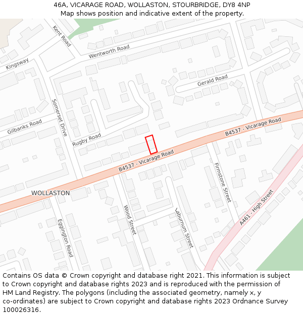 46A, VICARAGE ROAD, WOLLASTON, STOURBRIDGE, DY8 4NP: Location map and indicative extent of plot