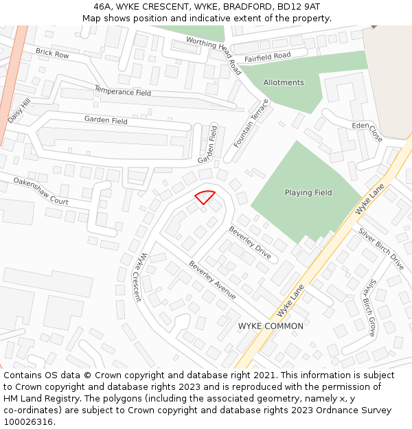 46A, WYKE CRESCENT, WYKE, BRADFORD, BD12 9AT: Location map and indicative extent of plot