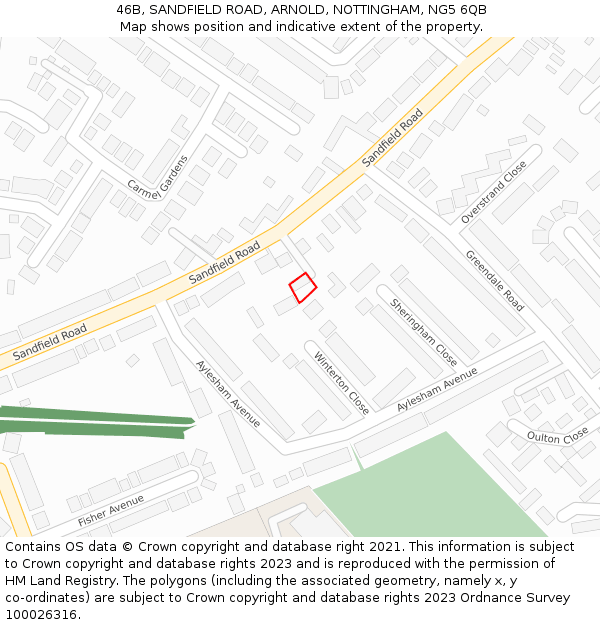 46B, SANDFIELD ROAD, ARNOLD, NOTTINGHAM, NG5 6QB: Location map and indicative extent of plot