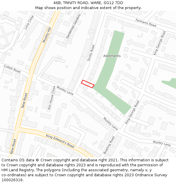 46B, TRINITY ROAD, WARE, SG12 7DD: Location map and indicative extent of plot