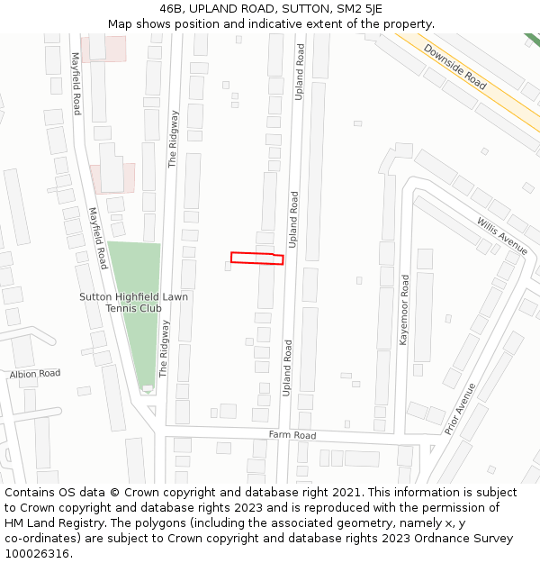 46B, UPLAND ROAD, SUTTON, SM2 5JE: Location map and indicative extent of plot