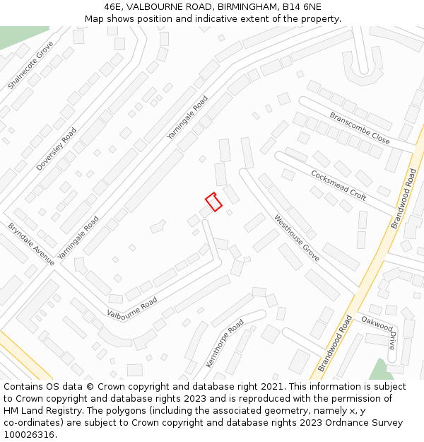 46E, VALBOURNE ROAD, BIRMINGHAM, B14 6NE: Location map and indicative extent of plot