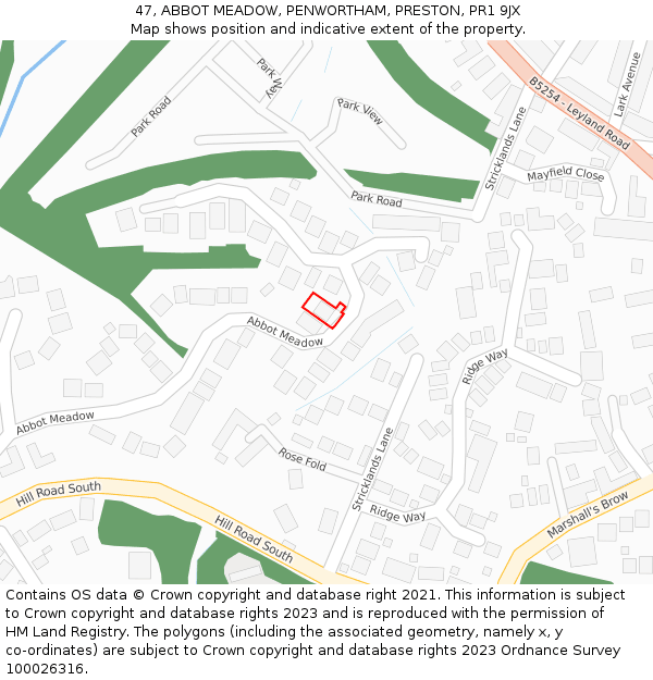 47, ABBOT MEADOW, PENWORTHAM, PRESTON, PR1 9JX: Location map and indicative extent of plot