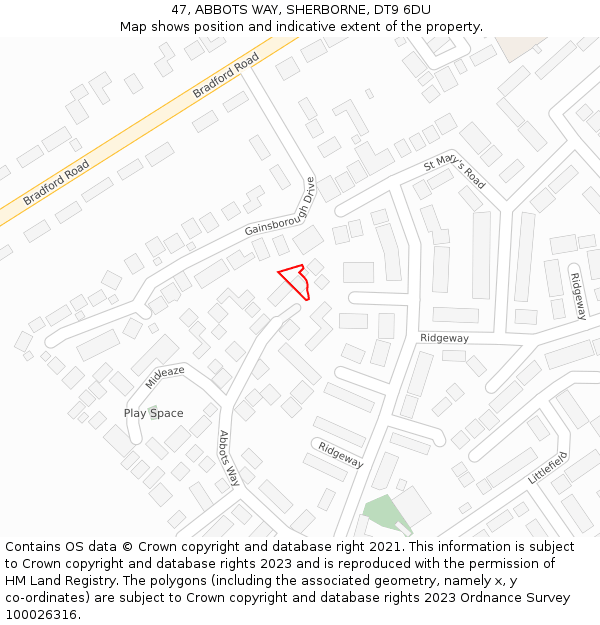 47, ABBOTS WAY, SHERBORNE, DT9 6DU: Location map and indicative extent of plot