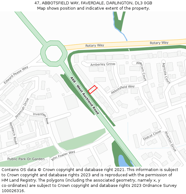 47, ABBOTSFIELD WAY, FAVERDALE, DARLINGTON, DL3 0GB: Location map and indicative extent of plot