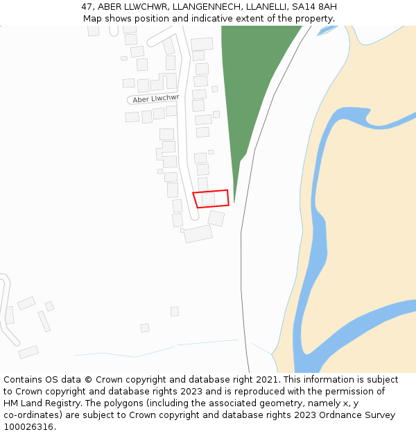 47, ABER LLWCHWR, LLANGENNECH, LLANELLI, SA14 8AH: Location map and indicative extent of plot