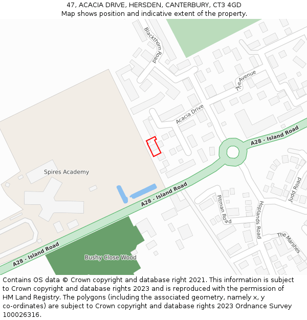 47, ACACIA DRIVE, HERSDEN, CANTERBURY, CT3 4GD: Location map and indicative extent of plot