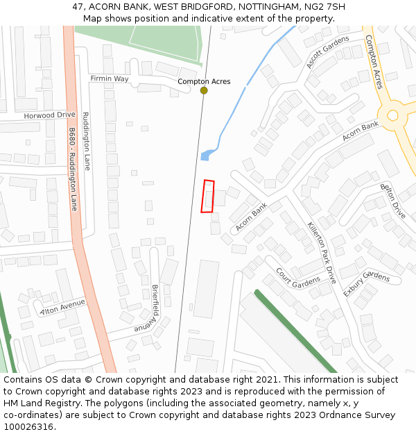 47, ACORN BANK, WEST BRIDGFORD, NOTTINGHAM, NG2 7SH: Location map and indicative extent of plot