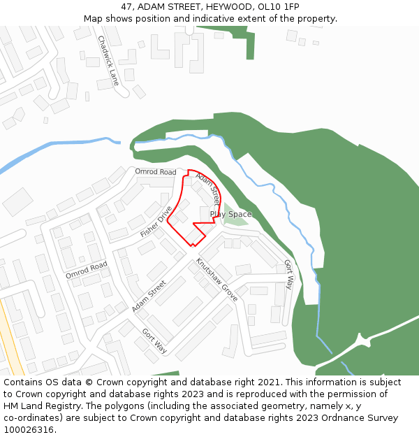 47, ADAM STREET, HEYWOOD, OL10 1FP: Location map and indicative extent of plot