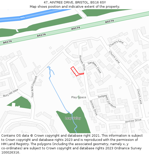 47, AINTREE DRIVE, BRISTOL, BS16 6SY: Location map and indicative extent of plot
