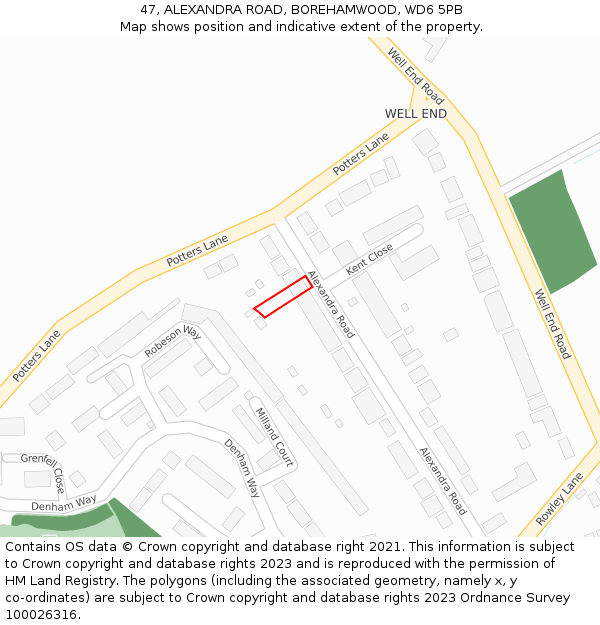 47, ALEXANDRA ROAD, BOREHAMWOOD, WD6 5PB: Location map and indicative extent of plot