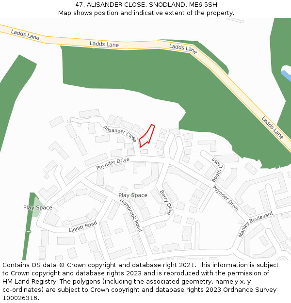 47, ALISANDER CLOSE, SNODLAND, ME6 5SH: Location map and indicative extent of plot