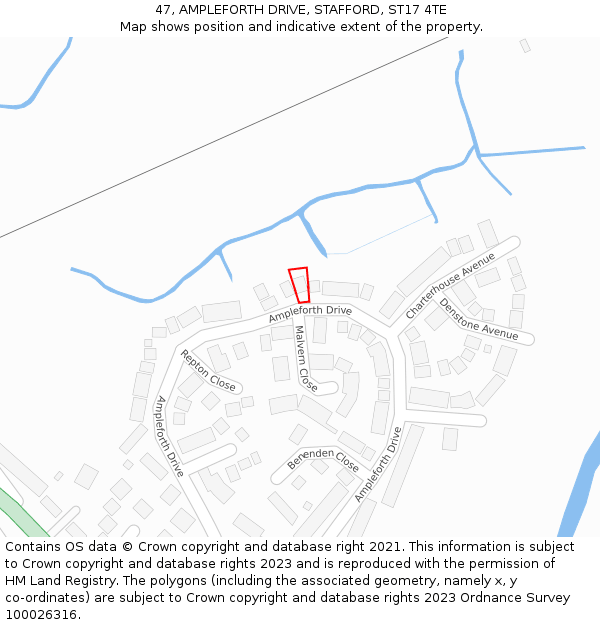 47, AMPLEFORTH DRIVE, STAFFORD, ST17 4TE: Location map and indicative extent of plot