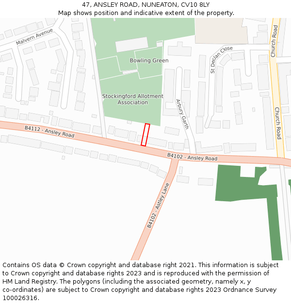 47, ANSLEY ROAD, NUNEATON, CV10 8LY: Location map and indicative extent of plot