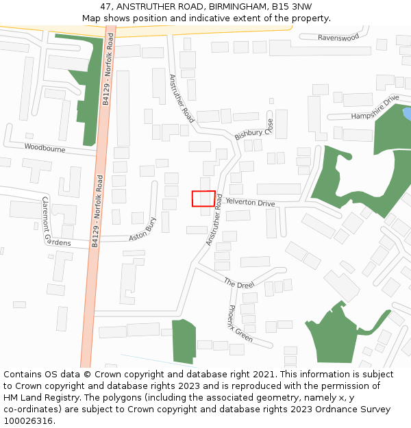 47, ANSTRUTHER ROAD, BIRMINGHAM, B15 3NW: Location map and indicative extent of plot