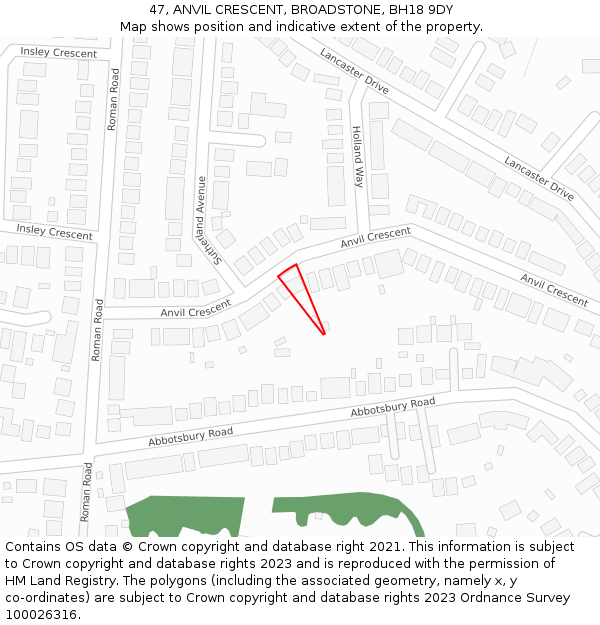 47, ANVIL CRESCENT, BROADSTONE, BH18 9DY: Location map and indicative extent of plot