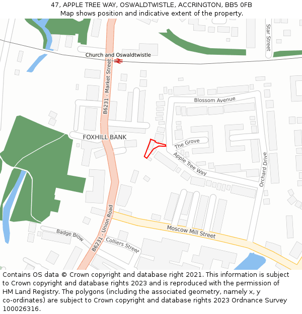 47, APPLE TREE WAY, OSWALDTWISTLE, ACCRINGTON, BB5 0FB: Location map and indicative extent of plot